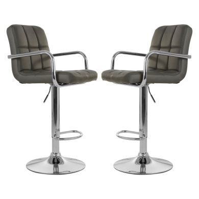 Starz Grey Leather Effect Gas-Lift Bar Stools In Pair