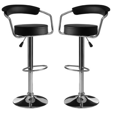 Scala Black Faux Leather Bar Chairs With Chromed Metal Base In Pair