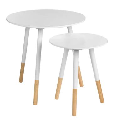 Viborg Round Wooden Set Of 2 Side Tables In White
