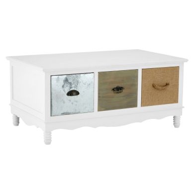 Weymouth Wooden Coffee Table In White With 3 Drawers