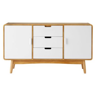 Malmo Oak Wood Sideboard With 2 Doors And 3 Drawers In White
