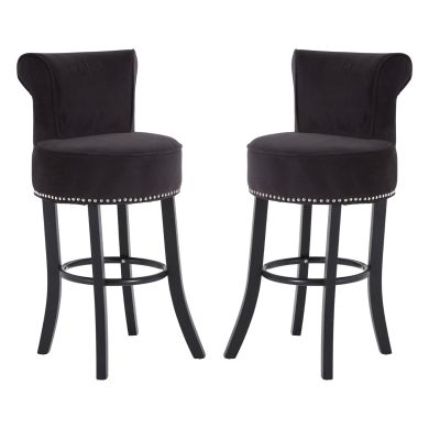 Regents Park Round Black Fabric Bar Chairs With Rubberwood Legs In Pair