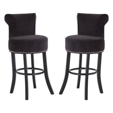 Regents Park Round Black Fabric Bar Chairs With Rubberwood Legs In Pair