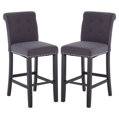 Regents Park Square Grey Fabric Bar Chairs With Rubberwood Legs In Pair