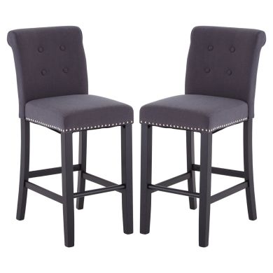 Regents Park Square Grey Fabric Bar Chairs With Rubberwood Legs In Pair