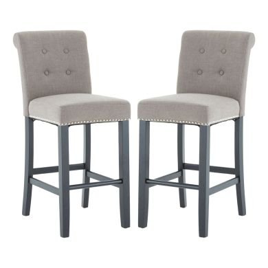 Regents Park Square Natural Fabric Bar Chairs With Rubberwood Legs In Pair