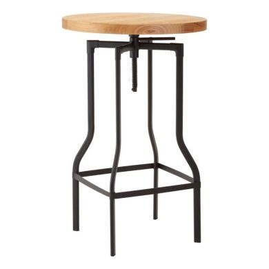 Neasden Round Wooden Bar Table In Natural With Black Metal Legs