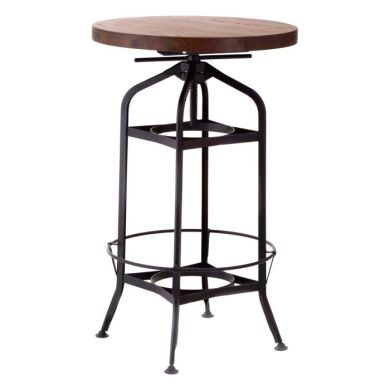 Neasden Round Wooden Bar Table In Walnut With Black Metal Legs