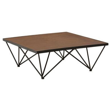 Neasden Square Wooden Coffee Table In Natural With Black Metal Legs