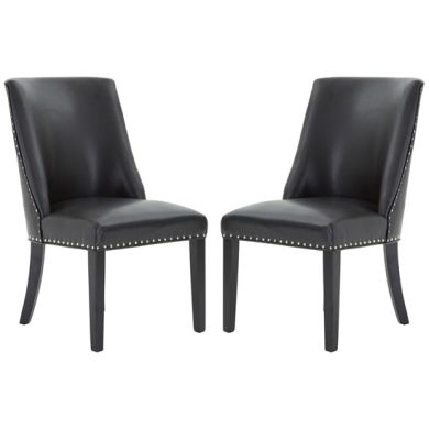 Rodeo Black Leather Effect Dining Chairs With Birchwood Legs In Pair
