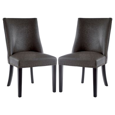 Rodeo Grey Leather Effect Dining Chairs With Birchwood Legs In Pair