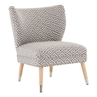 Regents Fabric Accent Chair In Beige And Grey With Wooden Legs