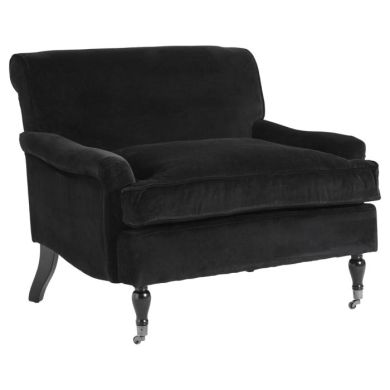 Sokaya Large Cotton Plush Velvet Upholstered Armchair In Black