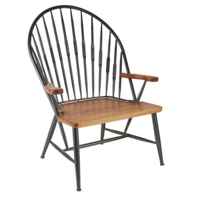 NIteroi Metal Armchair In Black With Walnut Wooden Seat