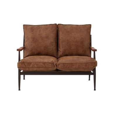 Nahilla Faux Leather 2 Seater Sofa In Brown With Black Metal Legs