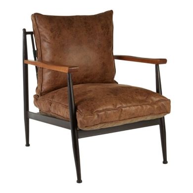 Nostra Faux Leather Armchair In Brown With Metal Frame