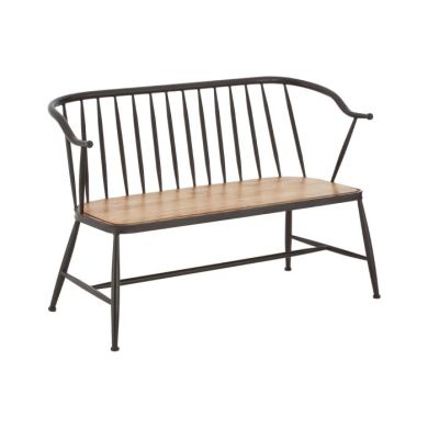 New Foundry Ash Wood And Metal Seating Bench In Distressed Black