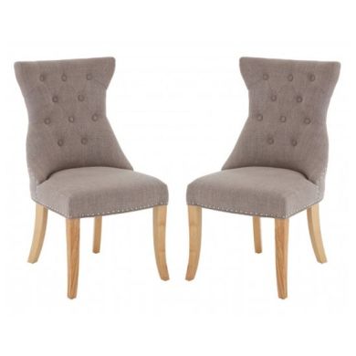 Regents Park Mink Fabric Dining Chairs With Natural Legs In Pair