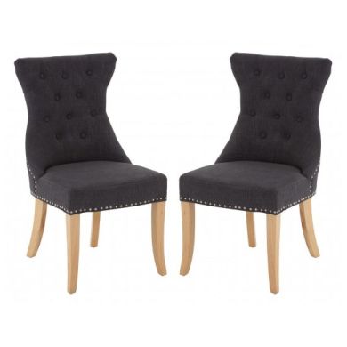 Regents Park Dark Grey Fabric Dining Chairs With Natural Legs In Pair