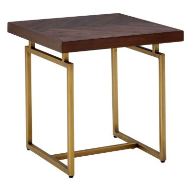 Brando Wooden Side Table In Brown With Gold Metal Legs