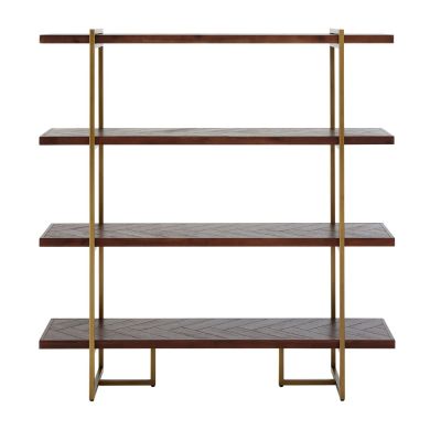 Brando Acacia Wood 4 Tier Bookcase With Antique Brass Metal Frame