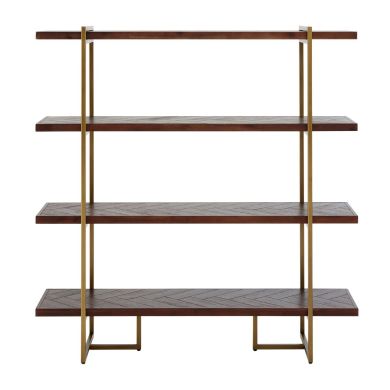 Brando Acacia Wood 4 Tier Bookcase With Antique Brass Metal Frame