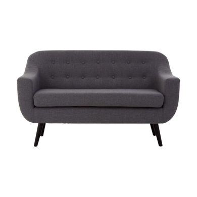 Olencia Fabric 2 Seater Sofa In Dark Grey With Black Wooden Legs