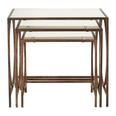 Avantis Mirrored Nest Of 3 Tables With Warm Bronze Frame