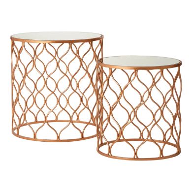 Avantis Mirrored Top Set Of 2 Side Tables With Copper Metal Frame