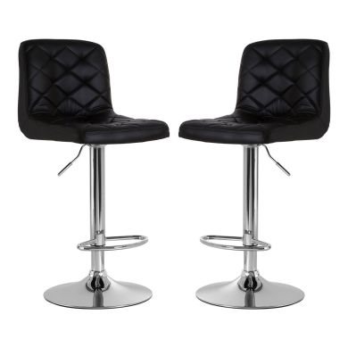 Tora Black Leather Effect Gas-Lift Bar Stools With Chrome Base In Pair