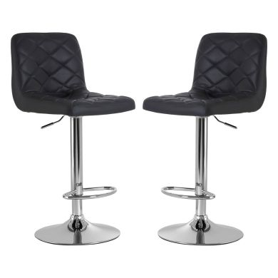 Tora Grey Leather Effect Gas-Lift Bar Stools With Chrome Base In Pair