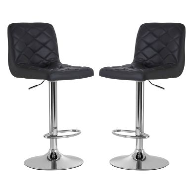 Tora Grey Leather Effect Gas-Lift Bar Stools With Chrome Base In Pair