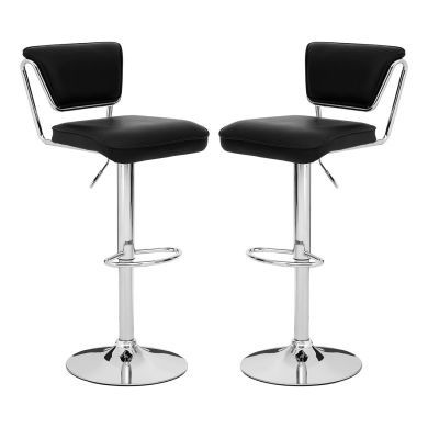 Tilly Black Faux Leather Gas Lift Bar Chairs With Chromed Metal Base In Pair