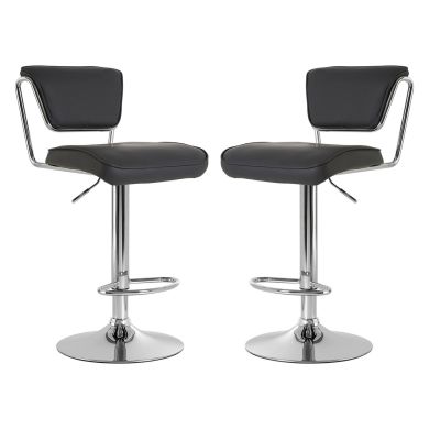Tilly Grey Faux Leather Gas Lift Bar Chairs With Chromed Metal Base In Pair