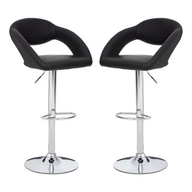 Taylor Black Faux Leather Gas Lift Bar Chairs With Chromed Metal Base In Pair