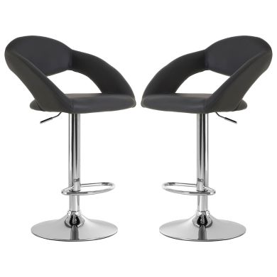 Taylor Grey Faux Leather Gas Lift Bar Chairs With Chromed Metal Base In Pair
