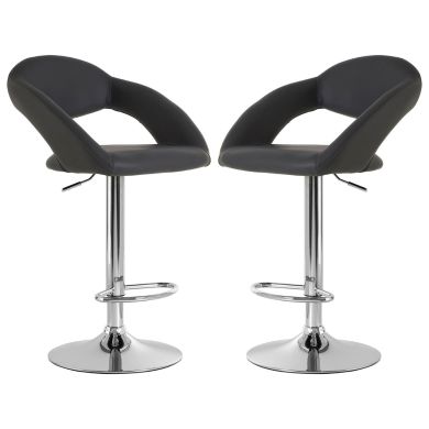Taylor Grey Faux Leather Gas Lift Bar Chairs With Chromed Metal Base In Pair