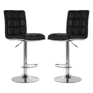 Tavor Black Leather Effect Gas-Lift Bar Stools With Chrome Base In Pair
