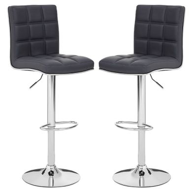 Tavor Grey Leather Effect Gas-Lift Bar Stools With Chrome Base In Pair