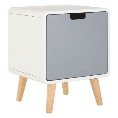 Milo Wooden Bedside Cabinet In White And Grey With 1 Door