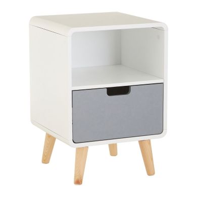 Milo Wooden Bedside Cabinet In White And Grey With 1 Drawer