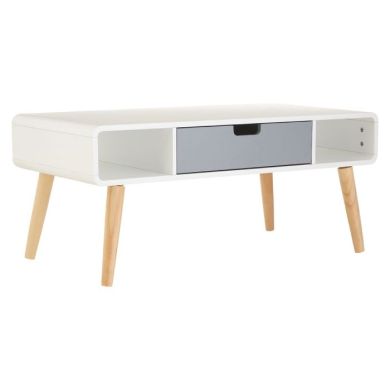 Milo Wooden Coffee Table In White And Grey With 1 Drawer