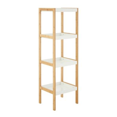 Nostra 4 Tier Wooden Shelving Unit In White High Gloss And Bamboo