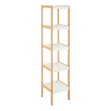 Nostra 5 Tier Wooden Shelving Unit In White High Gloss And Bamboo