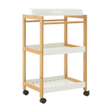 Nostra Wooden Bathroom Shelving Trolley In White And Oak