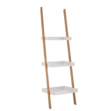 Nostra 3 Tier Wooden Ladder Shelving Unit In White And Bamboo