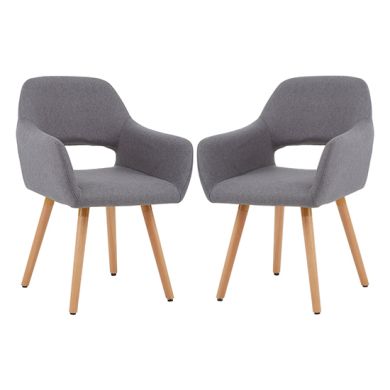 Stockholm Grey Polyester Fabric Dining Chairs With Wooden Legs In Pair