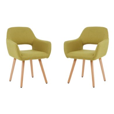 Stockholm Green Polyester Fabric Dining Chairs With Wooden Legs In Pair