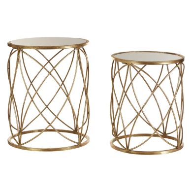 Arcana Round Mirrored Set Of 2 Side Tables With Gold Frame