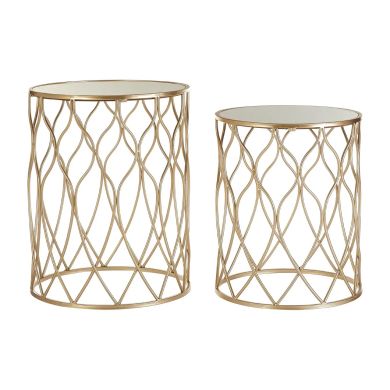 Arcana Mirrored Set Of 2 Side Tables With Champagne Frame